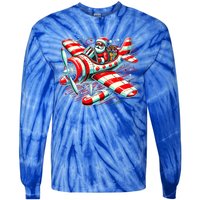 Santa Claus Flying Airplane Christmas Pilot Xmas Gift Tie-Dye Long Sleeve Shirt