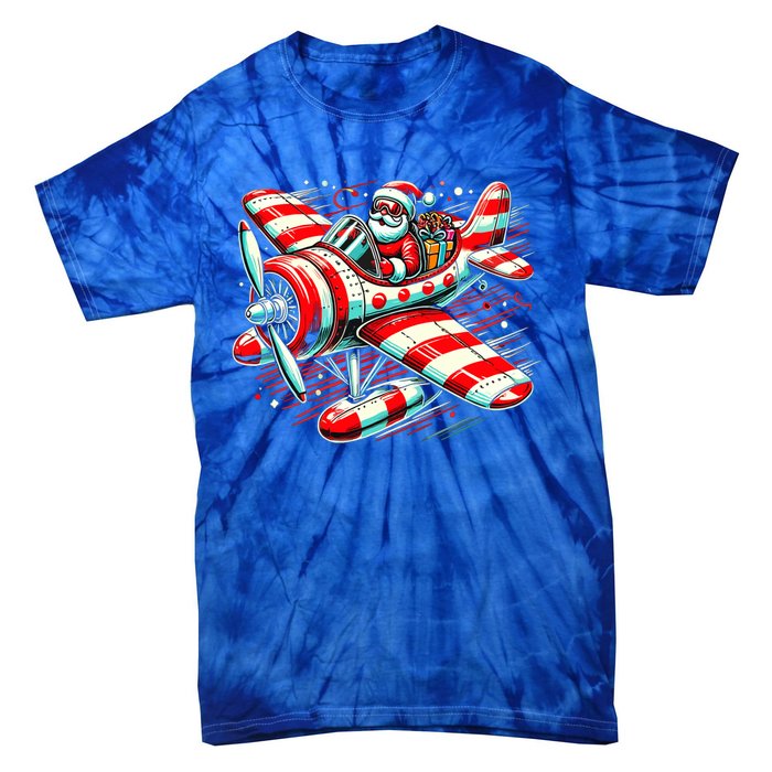 Santa Claus Flying Airplane Christmas Pilot Xmas Gift Tie-Dye T-Shirt