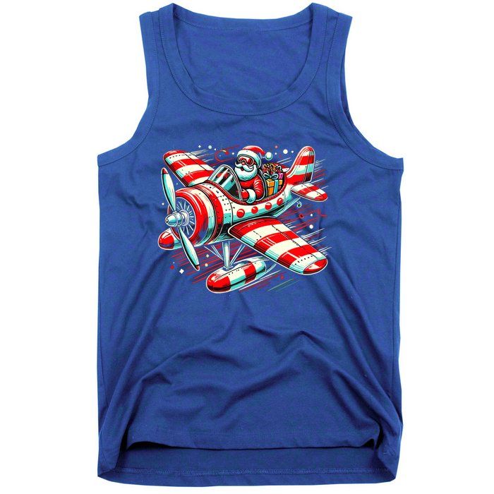 Santa Claus Flying Airplane Christmas Pilot Xmas Gift Tank Top