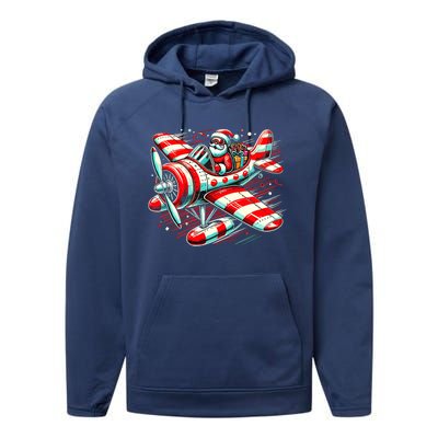 Santa Claus Flying Airplane Christmas Pilot Xmas Gift Performance Fleece Hoodie