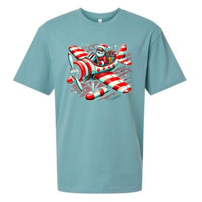 Santa Claus Flying Airplane Christmas Pilot Xmas Gift Sueded Cloud Jersey T-Shirt