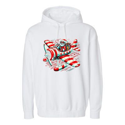 Santa Claus Flying Airplane Christmas Pilot Xmas Gift Garment-Dyed Fleece Hoodie