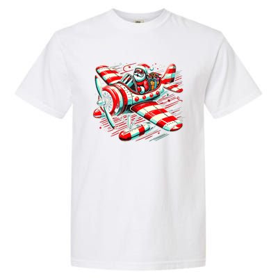 Santa Claus Flying Airplane Christmas Pilot Xmas Gift Garment-Dyed Heavyweight T-Shirt