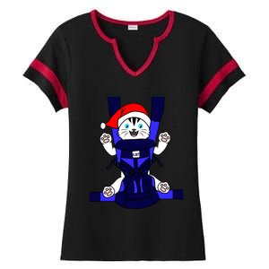 Santa Cat Funny Cute Cat Mom Dad Christmas Gift Ladies Halftime Notch Neck Tee