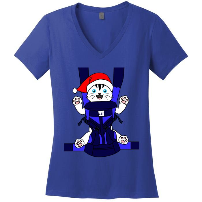 Santa Cat Funny Cute Cat Mom Dad Christmas Gift Women's V-Neck T-Shirt