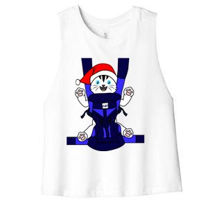 Santa Cat Funny Cute Cat Mom Dad Christmas Gift Women's Racerback Cropped Tank