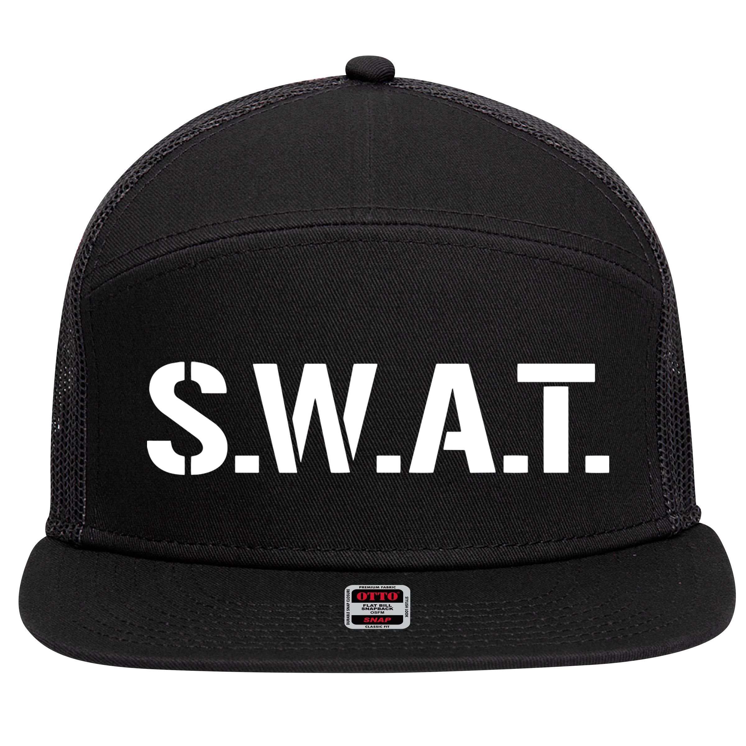 SWAT Costume Funny Halloween Group Outfit 7 Panel Mesh Trucker Snapback Hat