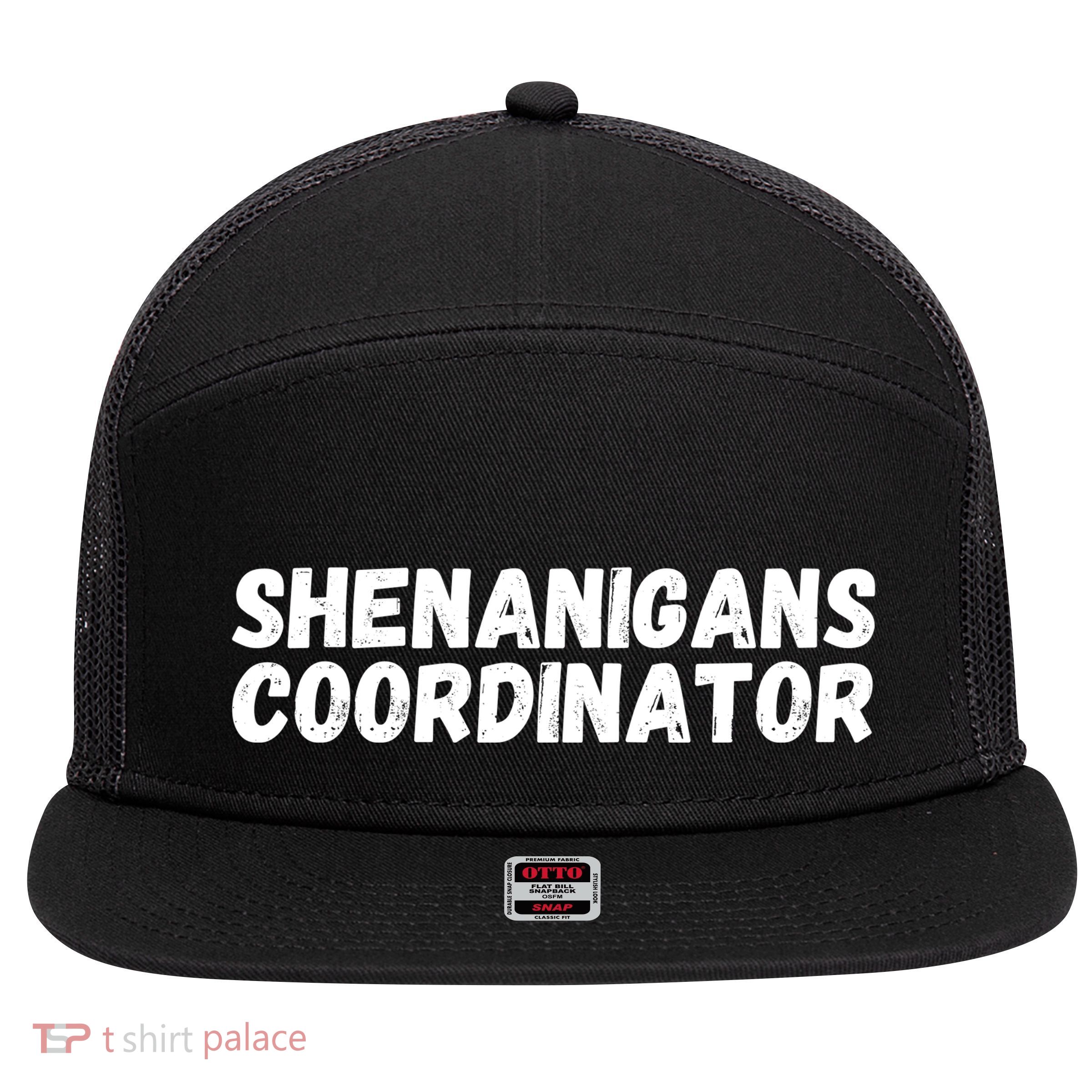 Shenanigans Coordinator Funny St Patrick's Day 7 Panel Mesh Trucker Snapback Hat