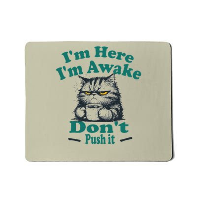 Sarcastic Cat Funny Cat Im Here Im Awake Dont Push It Mousepad