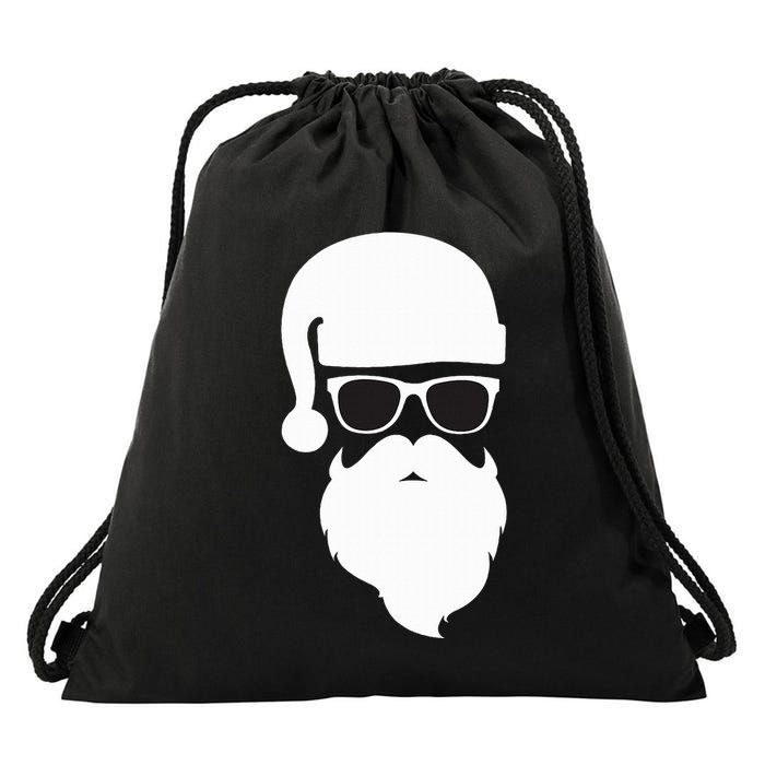Santa Claus Face Sunglasses with Hat Beard Christmas  Drawstring Bag