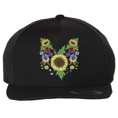 Sunflowers Cute Floral Ukrainian Vyshyvanka Style Sunflower Gift Wool Snapback Cap