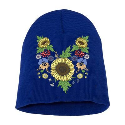 Sunflowers Cute Floral Ukrainian Vyshyvanka Style Sunflower Gift Short Acrylic Beanie