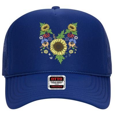 Sunflowers Cute Floral Ukrainian Vyshyvanka Style Sunflower Gift High Crown Mesh Back Trucker Hat