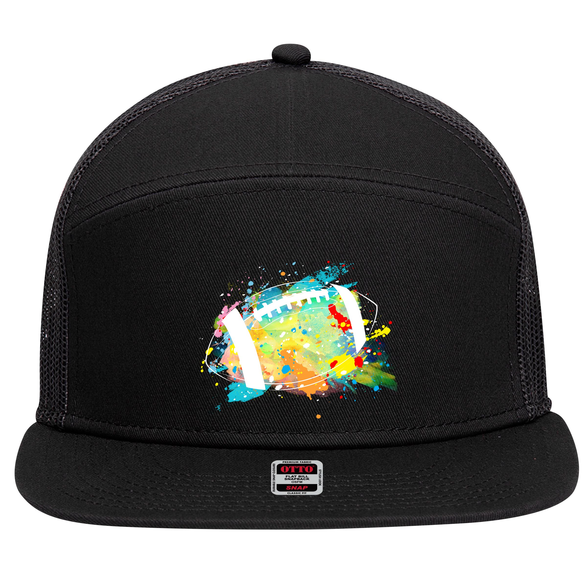 Splattered Colorful Football Lover 7 Panel Mesh Trucker Snapback Hat
