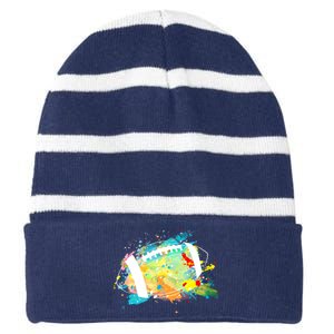 Splattered Colorful Football Lover Striped Beanie with Solid Band