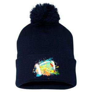 Splattered Colorful Football Lover Pom Pom 12in Knit Beanie