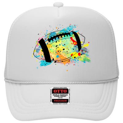 Splattered Colorful Football Lover High Crown Mesh Back Trucker Hat