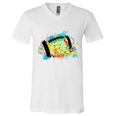 Splattered Colorful Football Lover V-Neck T-Shirt