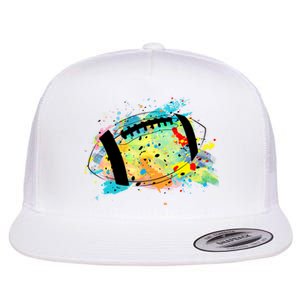 Splattered Colorful Football Lover Flat Bill Trucker Hat