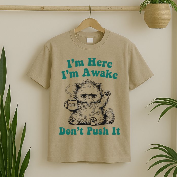 Sarcastic Cat Funny Cat Im Here Im Awake Dont Push It T-Shirt