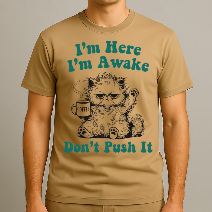 Sarcastic Cat Funny Cat Im Here Im Awake Dont Push It T-Shirt