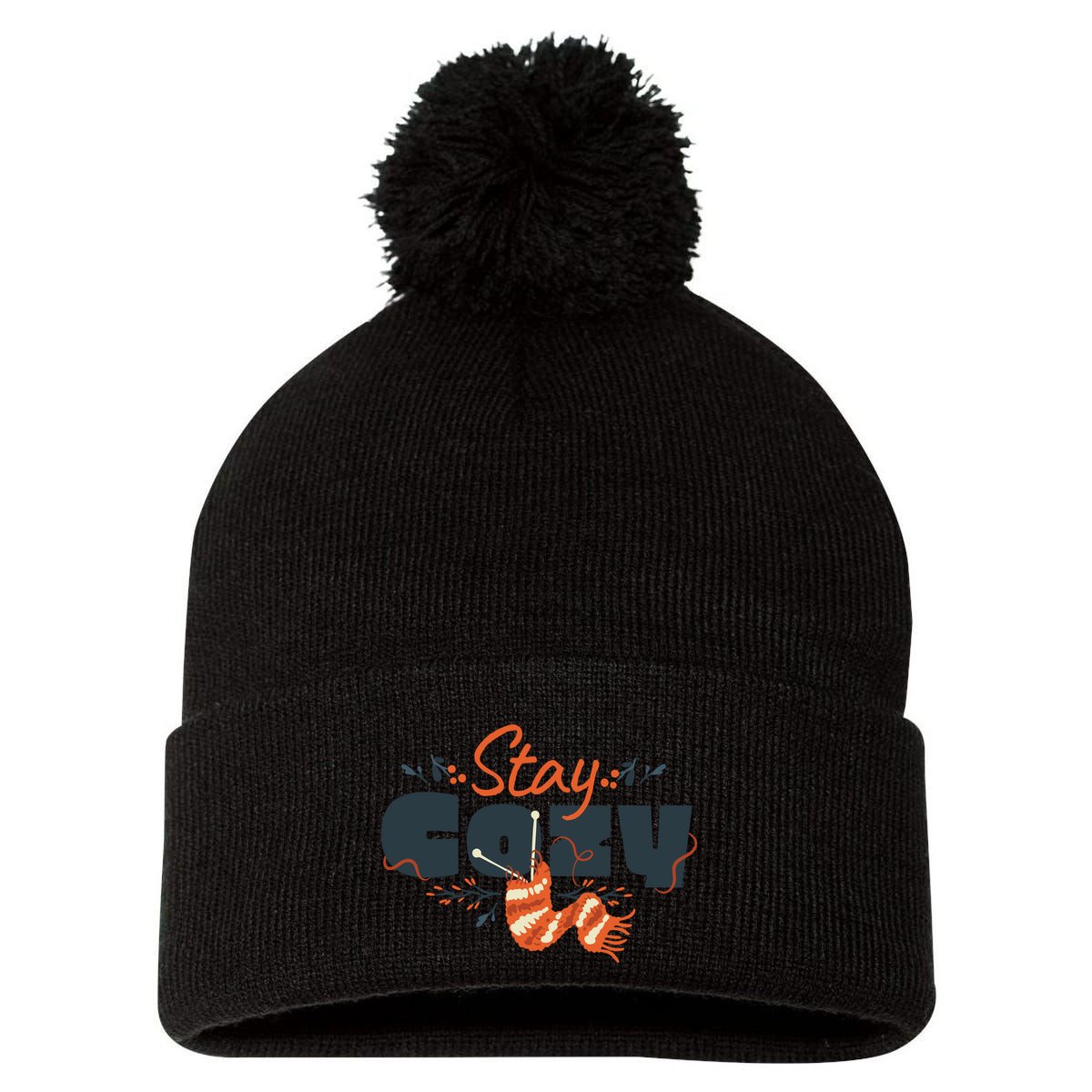 Stay Cozy Fall Pom Pom 12in Knit Beanie