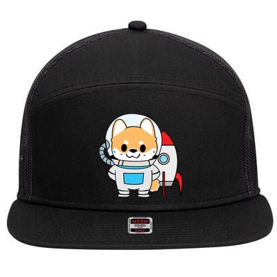 Shiba Cute Fox Rocket Ship Cartoon 7 Panel Mesh Trucker Snapback Hat