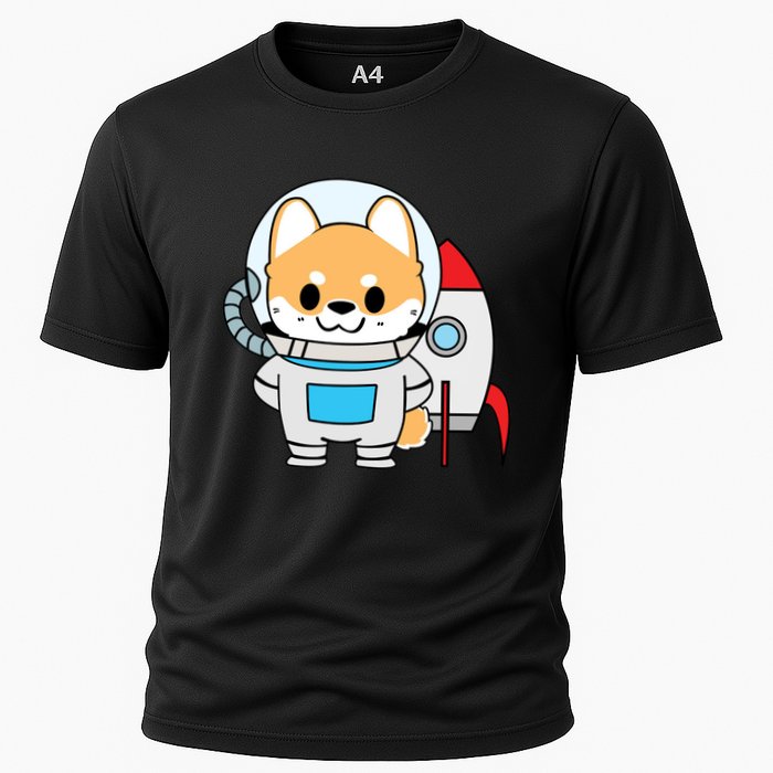 Shiba Cute Fox Rocket Ship Cartoon Cooling Performance Crew T-Shirt