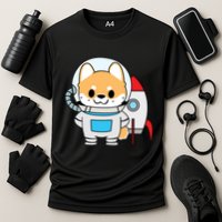 Shiba Cute Fox Rocket Ship Cartoon Cooling Performance Crew T-Shirt