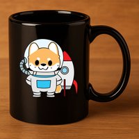 Shiba Cute Fox Rocket Ship Cartoon 11oz C Handle Ceramic Mug