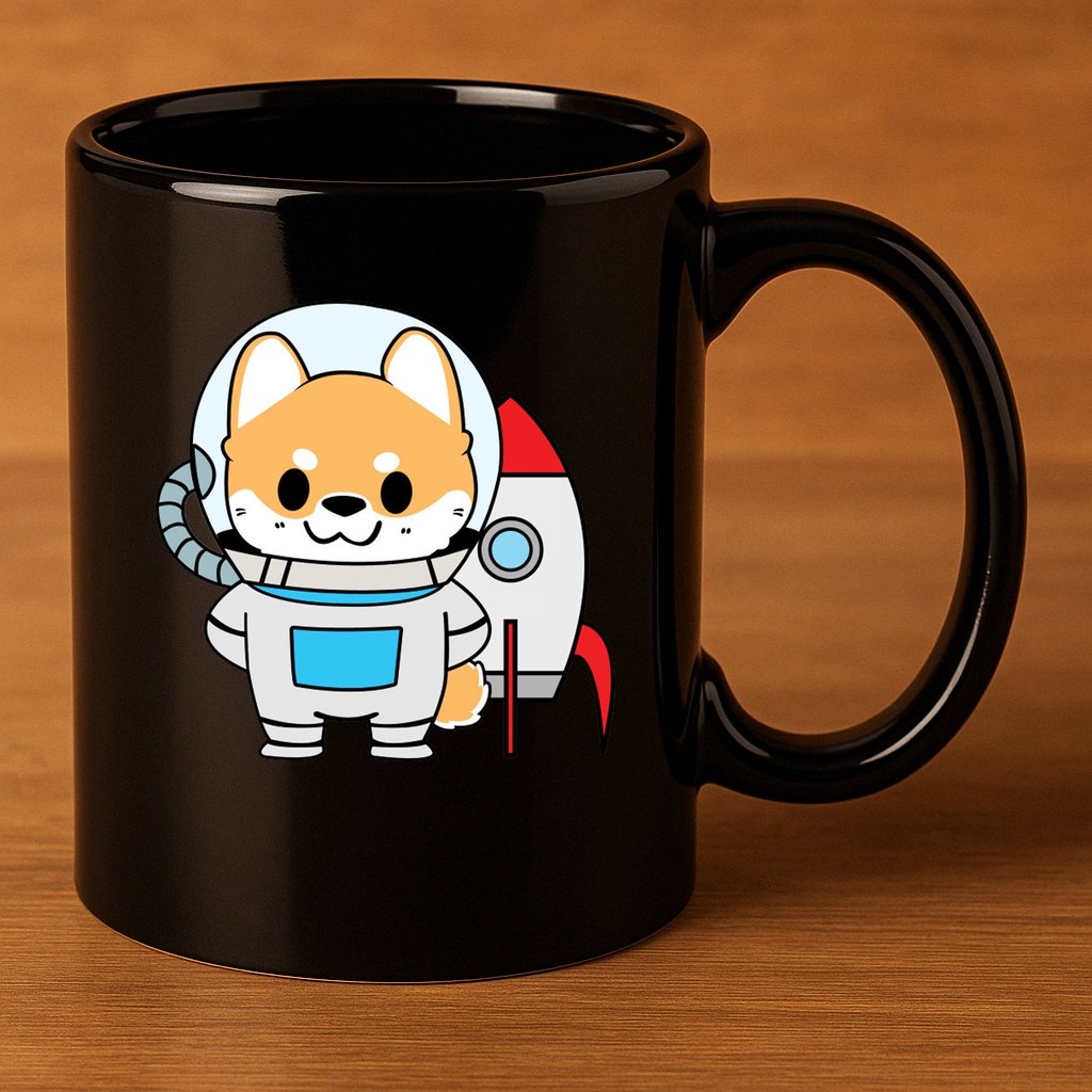 Shiba Cute Fox Rocket Ship Cartoon 11oz C Handle Ceramic Mug
