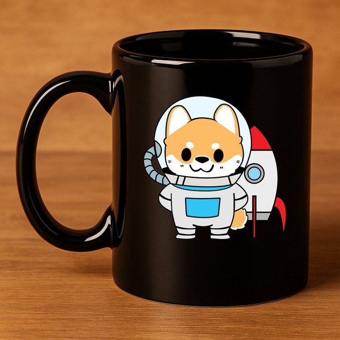 Shiba Cute Fox Rocket Ship Cartoon 11oz C Handle Ceramic Mug