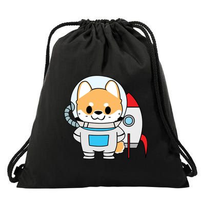 Shiba Cute Fox Rocket Ship Cartoon Drawstring Bag