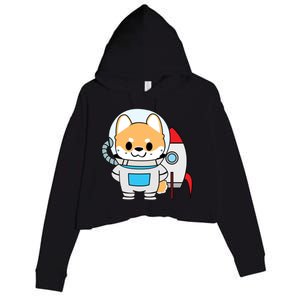 Shiba Cute Fox Rocket Ship Cartoon Crop Fleece Hoodie