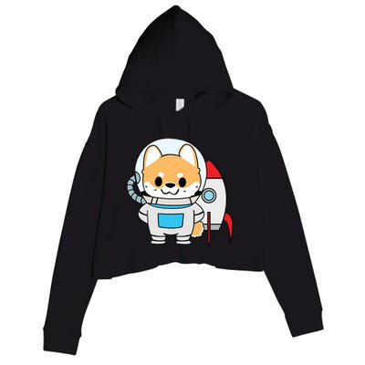 Shiba Cute Fox Rocket Ship Cartoon Crop Fleece Hoodie