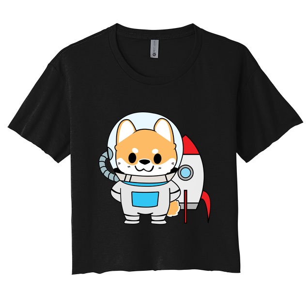 Shiba Cute Fox Rocket Ship Cartoon Women's Crop Top Tee