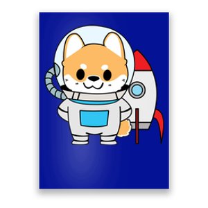 Shiba Cute Fox Rocket Ship Cartoon Poster