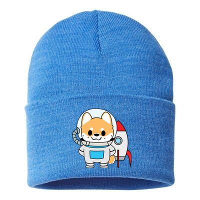 Shiba Cute Fox Rocket Ship Cartoon Sustainable Knit Beanie