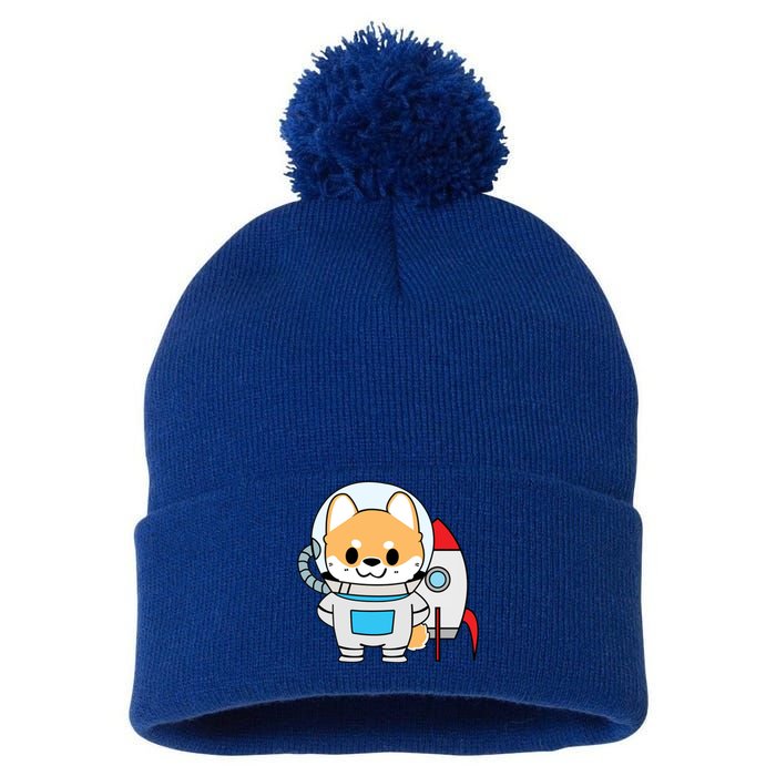 Shiba Cute Fox Rocket Ship Cartoon Pom Pom 12in Knit Beanie