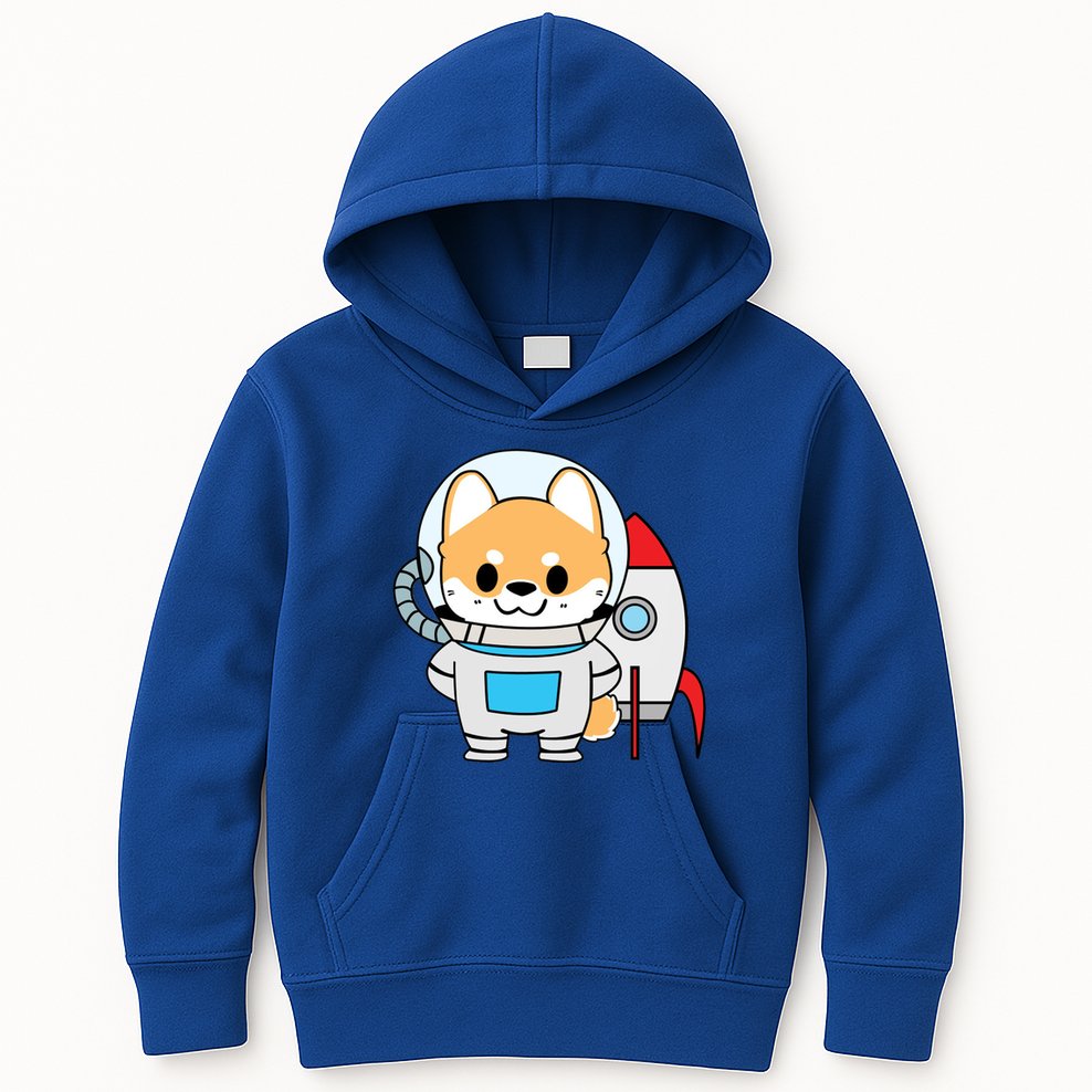 Shiba Cute Fox Rocket Ship Cartoon Kids Hoodie