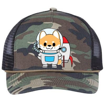 Shiba Cute Fox Rocket Ship Cartoon Retro Rope Trucker Hat Cap