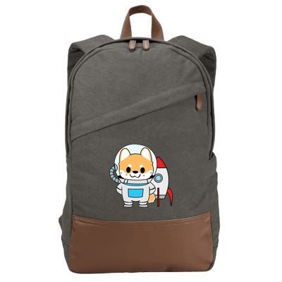 Shiba Cute Fox Rocket Ship Cartoon Cotton Canvas Backpack
