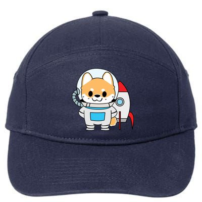 Shiba Cute Fox Rocket Ship Cartoon 7-Panel Snapback Hat