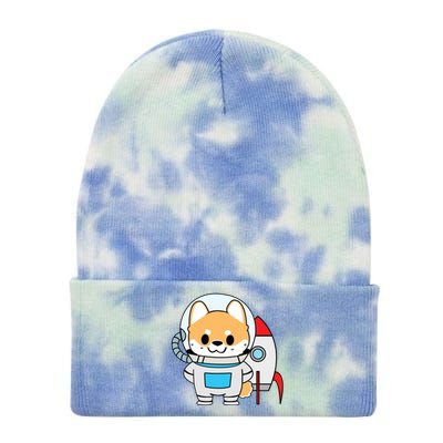 Shiba Cute Fox Rocket Ship Cartoon Tie Dye 12in Knit Beanie