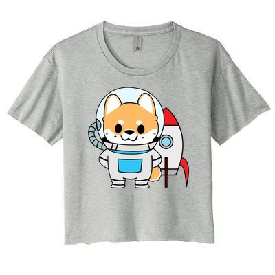 Shiba Cute Fox Rocket Ship Cartoon Women's Crop Top Tee