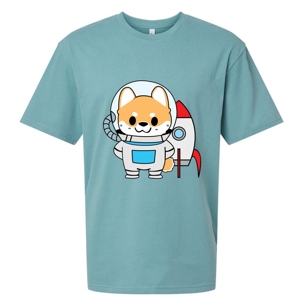 Shiba Cute Fox Rocket Ship Cartoon Sueded Cloud Jersey T-Shirt