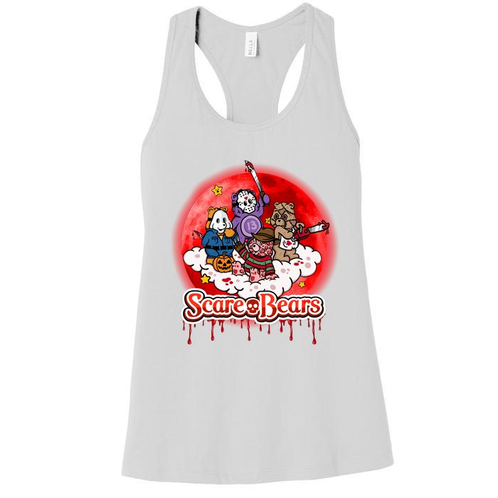 Scary Care Funny Halloween Scare Bears Horror Faces Women's Racerback Tank