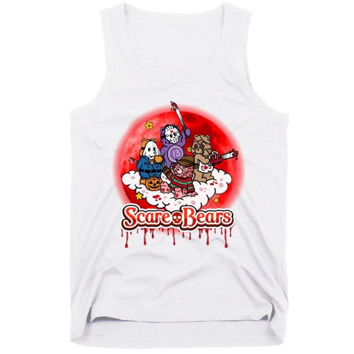 Scary Care Funny Halloween Scare Bears Horror Faces Tank Top