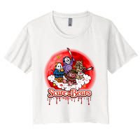 Scary Care Funny Halloween Scare Bears Horror Faces Women's Crop Top Tee