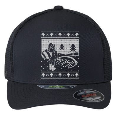 Santa Claus Funny Taking A Leak Ho Ho Ho Tree Snow Ugly Christmas Flexfit Unipanel Trucker Cap